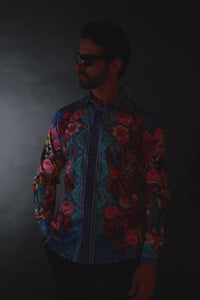 Barabas Wholesale Men's Rhinestone Panther Cheetah Long Sleeve Shirts 4SPR09 Gold