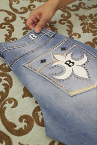 Men's Wholesale Western Fleur-De-Lis "B' Straight-Fit Jeans | BARABAS 6WD02 Light Blue