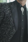 Barabas Wholesale Men's Sequins Paisley Design Luxury Peak Lapel Blazer 5BL06 Black