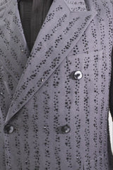 Barabas Wholesale Men's Rhinestone Pattern Long Coat Blazer 4LBL55 Grey