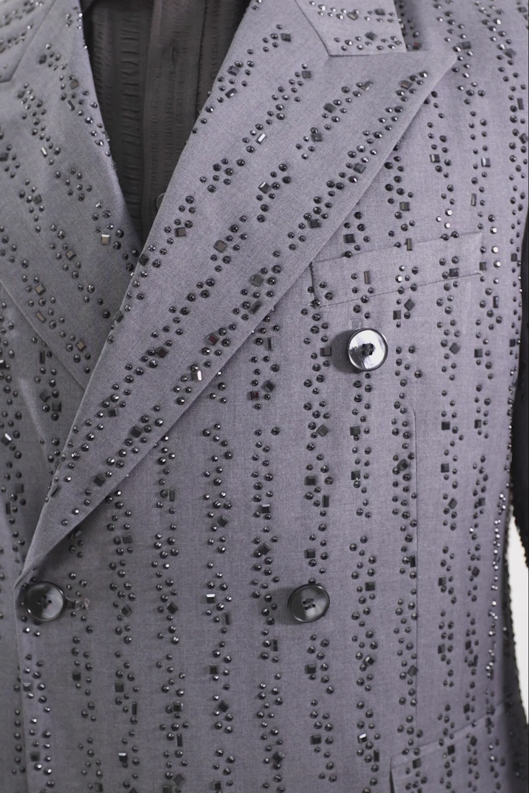 Barabas Wholesale Men's Rhinestone Pattern Long Coat Blazer 4LBL55 Grey
