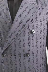 Barabas Wholesale Men's Rhinestone Pattern Long Coat Blazer 4LBL55 Grey