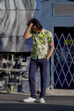 Barabas Wholesale Men's Lion Printed Rhinestone Short Sleeve Shirt SSR18 Citron