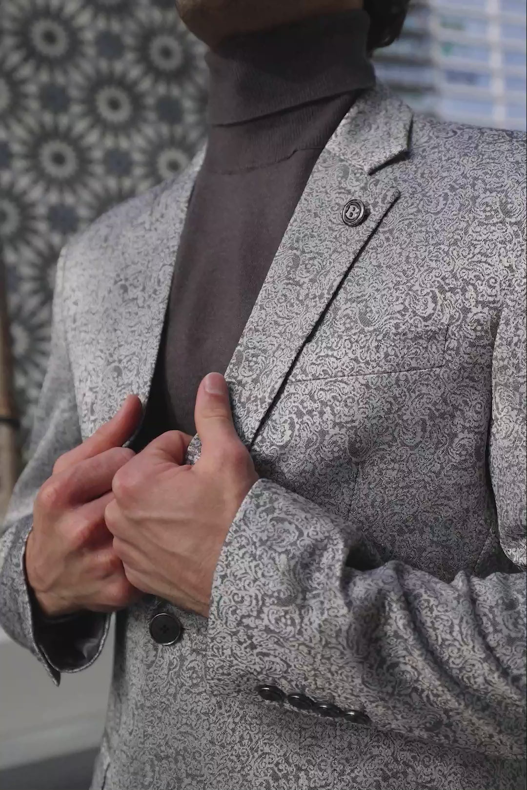 Barabas Wholesale Men's Floral Geometric Design Notch Lapel Blazer 5BL21 White