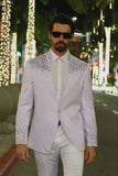 Barabas Wholesale Men's Geometric Pattern Rhinestone Henley Lapel Blazer 4EBL53 white silver