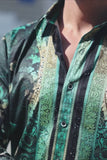 Barabas Wholesale Men's Rhinestone Floral Snake Skin Long Sleeve Shirts 3SPR408 Orange