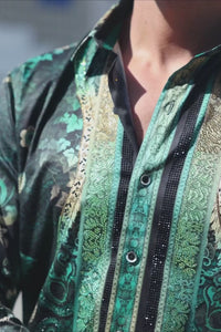 Barabas Wholesale Men's Rhinestone Floral Snake Skin Long Sleeve Shirts 3SPR408 Orange