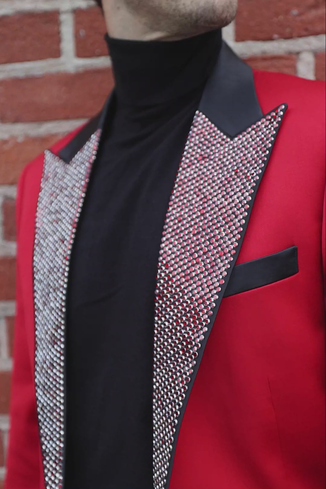 Barabas Wholesale Men's Rhinestone Geometric Design Peak Lapel Blazer 5BL12 Red