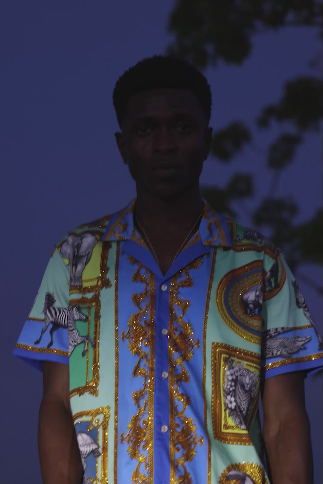 Barabas Men's Wholesale Wilderness Casual Rhinestone Short-Sleeve Shirt 6SSR01 Blue