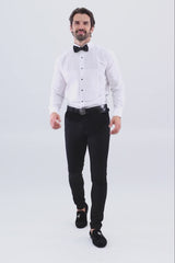 Barabas Wholesale Men's Zigzag Rhinestone Tuxedo Long Sleeve Shirt 4TXR06 White