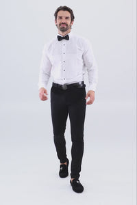 Barabas Wholesale Men's Zigzag Rhinestone Tuxedo Long Sleeve Shirt 4TXR06 White