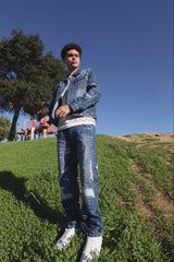 Barabas Wholesale Men's Rhinestone Denim Casual Washed Jeans 5JES01 Light Blue