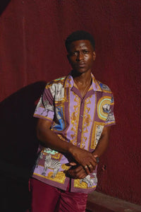Barabas Men's Wholesale Wilderness Casual Rhinestone Short-Sleeve Shirt 6SSR01 Violet