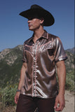 Barabas Wholesale Men's Metallic Shiny Short Sleeve Casual Western Shirt 6WS02 Brown Light Pink