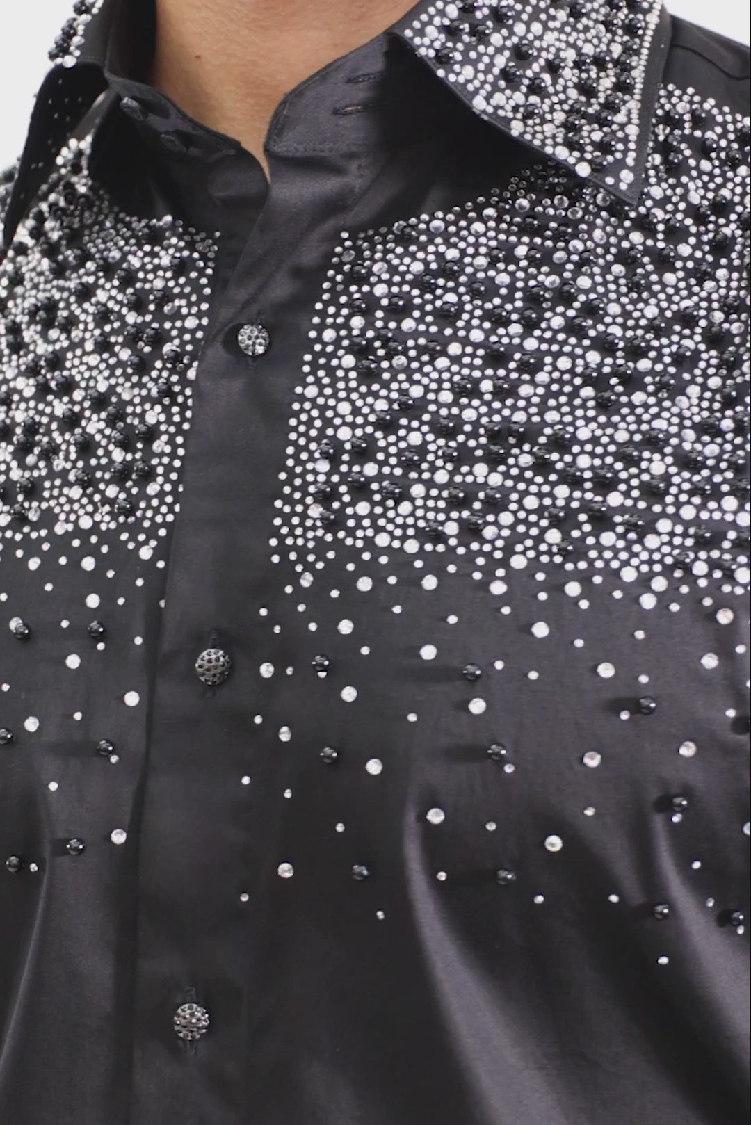 Barabas Wholesale Men's Rhinestones Pearls Button Down Long Sleeve Shirts 4BR413 Black Gold