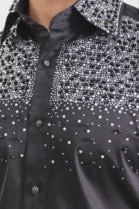 Barabas Wholesale Men's Rhinestones Pearls Button Down Long Sleeve Shirts 4BR413 Black Gold