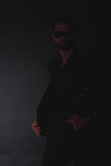 Barabas Wholesale Men's Geometric Studded Henley Lapel Blazer 3BLR14 Black Silver