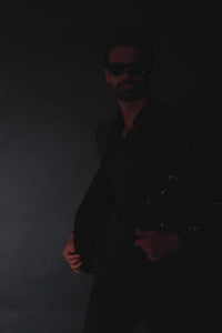 Barabas Wholesale Men's Geometric Studded Henley Lapel Blazer 3BLR14 Black Silver