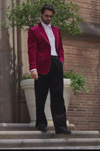 Barabas Wholesale Men's Velvet Shiny Design Notch Lapel Blazer 5BL13 Red