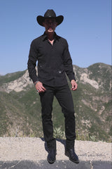 Barabas Wholesale Men's Rhinestones Button Down Long Sleeve Shirts 4BR58 Black