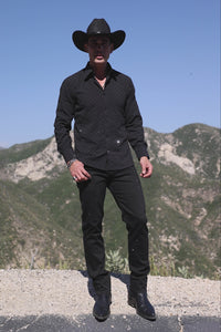 Barabas Wholesale Men's Rhinestones Button Down Long Sleeve Shirts 4BR58 Black