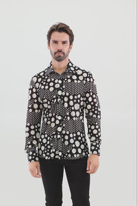 Barabas Wholesale Men's Polka Dots See Through Stretch Long Sleeve Shirt 4B92 Black