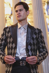 Barabas Wholesale Men's Checkered Pattern Rhinestones Luxury Blazer 4EBL52 Black