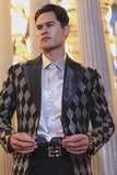 Barabas Wholesale Men's Checkered Pattern Rhinestones Luxury Blazer 4EBL52 Black