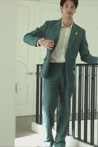 Barabas Wholesale Men's Pinstripe Pattern Double-Breasted Peak Lapel Suit 5SU39 Green