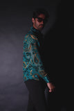 Barabas Wholesale Men's See Through Paisley Textured Long Sleeve Shirts 5B17 Teal