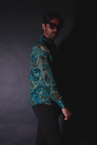 Barabas Wholesale Men's See Through Paisley Textured Long Sleeve Shirts 5B17 Teal