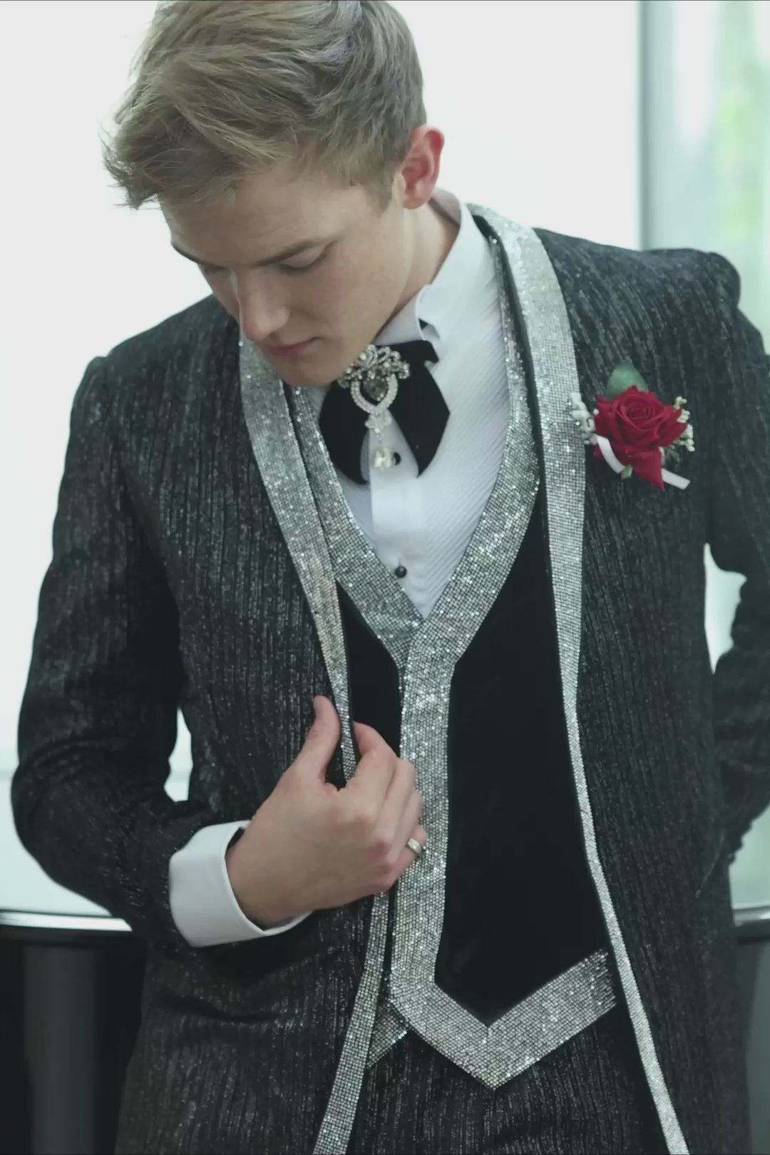 Barabas Wholesale Men's Velvet Fabric Glitter Shawl Lapel Blazer 4SU21 Black