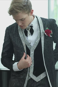 Barabas Wholesale Men's Velvet Fabric Glitter Shawl Lapel Blazer 4SU21 Black