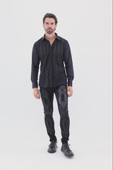 Barabas Wholesale Men's Geometric Stretch See-through Long Sleeve Shirts 4B60 White