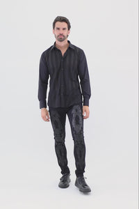 Barabas Wholesale Men's Geometric Stretch See-through Long Sleeve Shirts 4B60 White