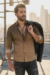Barabas Wholesale Men's Geometric Rope Strand Stretch Long Sleeve Shirts 6B01 Blue 