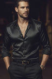 Barabas Wholesale Men's Luxury Shiny Long Sleeve Button Down Metallic Shirts B312 Cinnamon 