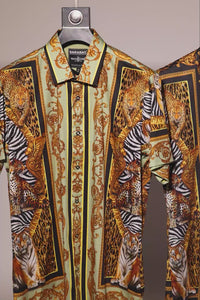 Men's Wholesale Tiger Floral  Rhinestone Short-Sleeve Shirt | BARABAS 6SSR12 