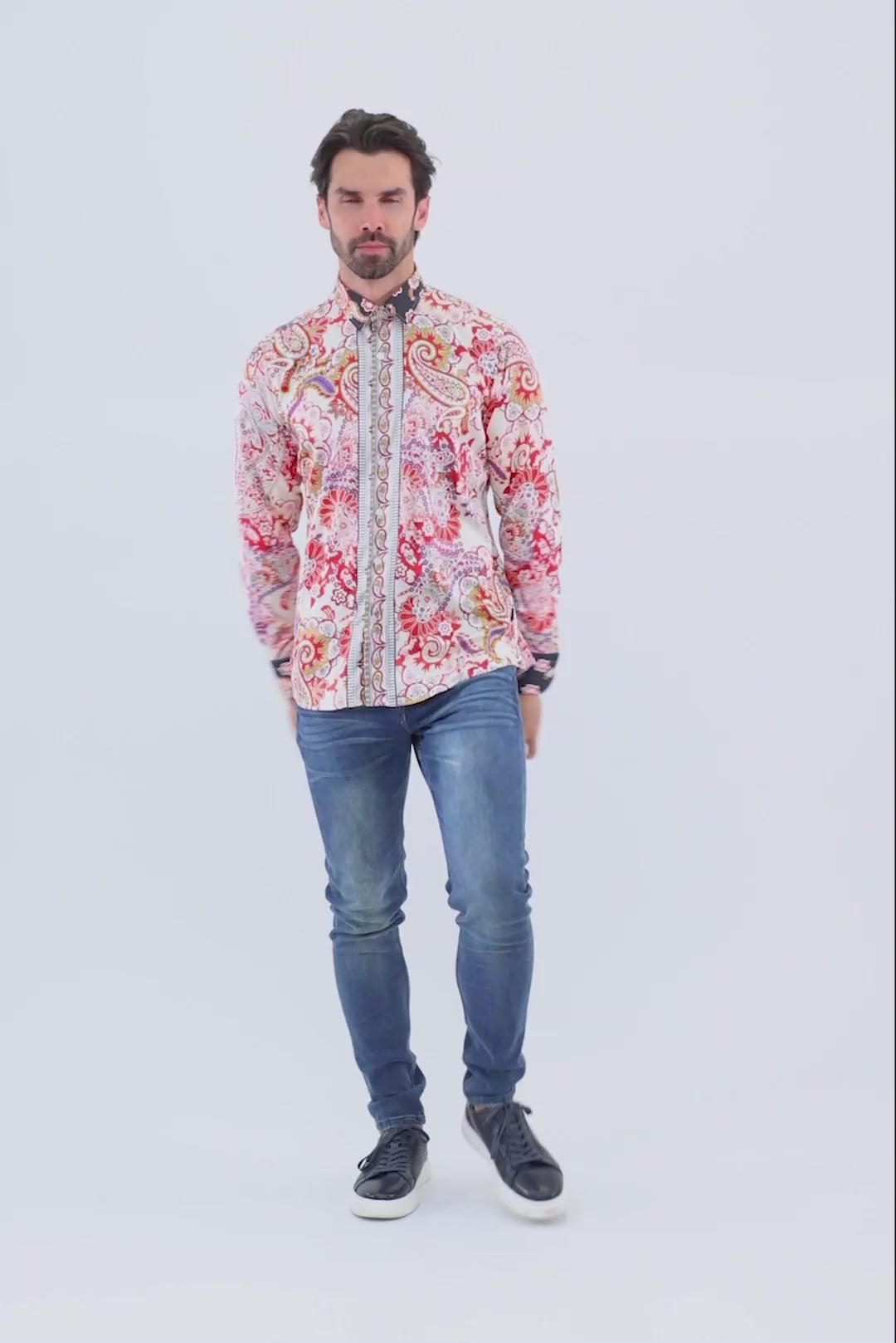 Barabas Wholesale Men's Paisley Pattern Button Down Long Sleeve Shirts 4B53 Red