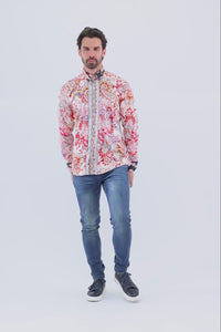 Barabas Wholesale Men's Paisley Pattern Button Down Long Sleeve Shirts 4B53 Red