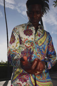 Men's Wholesale Rhinestone Paisley Floral Print Shirt | BARABAS 6SPR07 Multi
