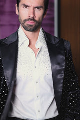 Barabas Wholesale Men's Rhinestone Velvet Peak Lapel Long Coat 4LBL49 Black