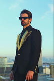 Barabas Wholesale Men's Pearls Gold Leaf Decorative Peak Lapel Blazer 4EBL45 Black Gold