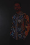 Barabas Wholesale Men's Rhinestone Sea Animals Prints Long Sleeve Shirt SPR233 Blue