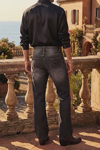 Barabas Men's Ripped Washed Rhinestone Casual Stretch Jeans 5ED03 Black