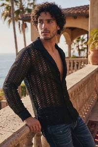Barabas Wholesale Men's See Through Knitted Breathable Long Sleeve Shirt 6KNB01