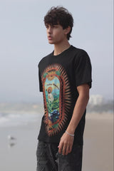 Barabas Men's San Judas Tadeo Rhinestone T-Shirt Crew Neck 6TR04 White