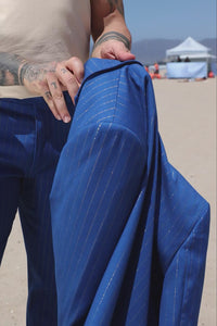 Barabas Wholesale Men's Pinstripe Pattern Double-Breasted Peak Lapel Suit 5SU39 Royal