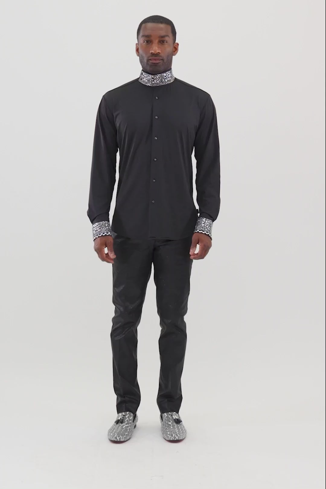 Barabas Wholesale Men's Turtleneck Rhinestones Collar Long Sleeve Shirts 4BR411 Black