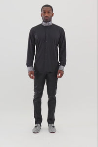 Barabas Wholesale Men's Turtleneck Rhinestones Collar Long Sleeve Shirts 4BR411 Black